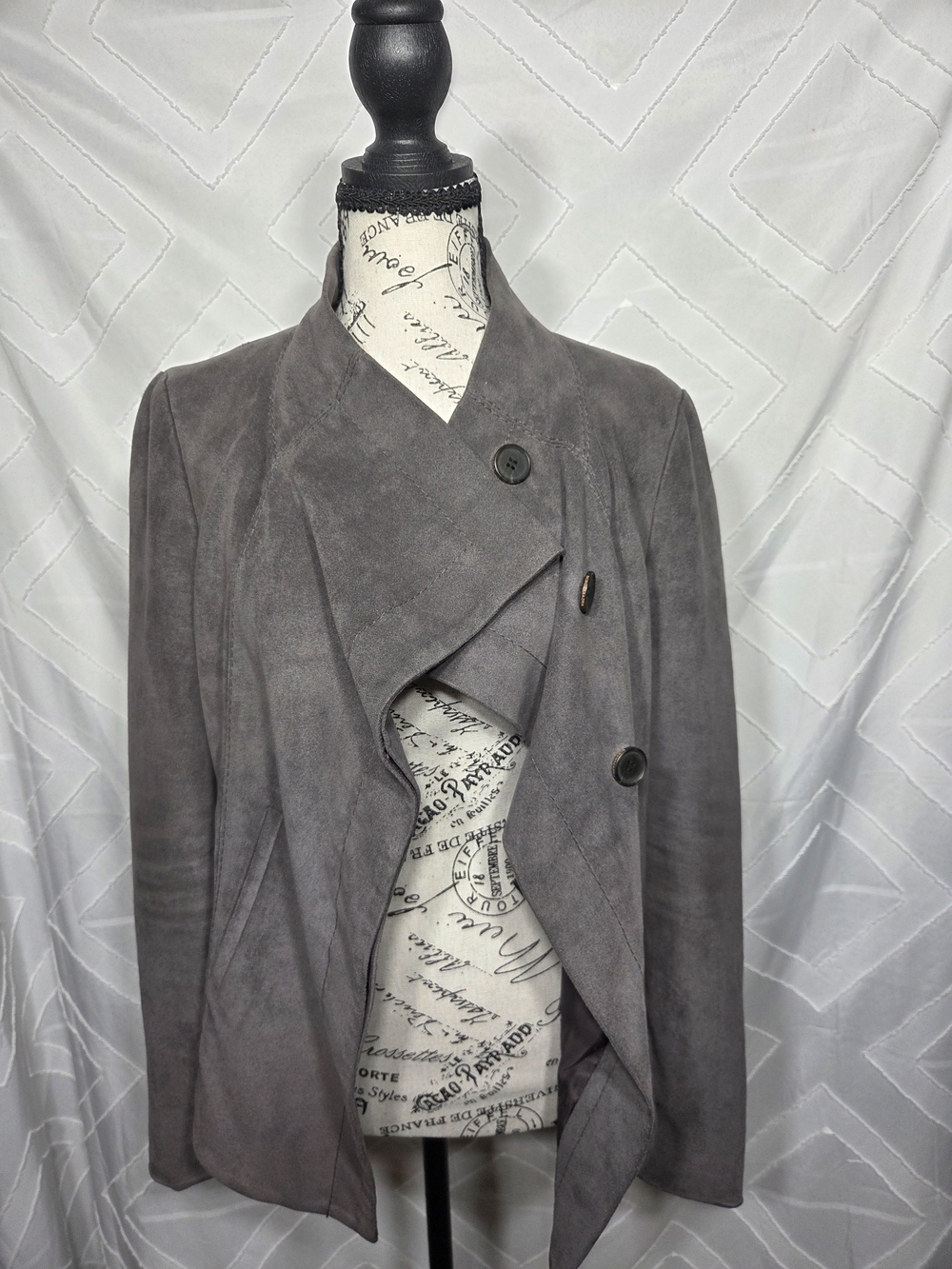 BCBGMaxAzria Gray Suede Draped Asymmetric Blazer